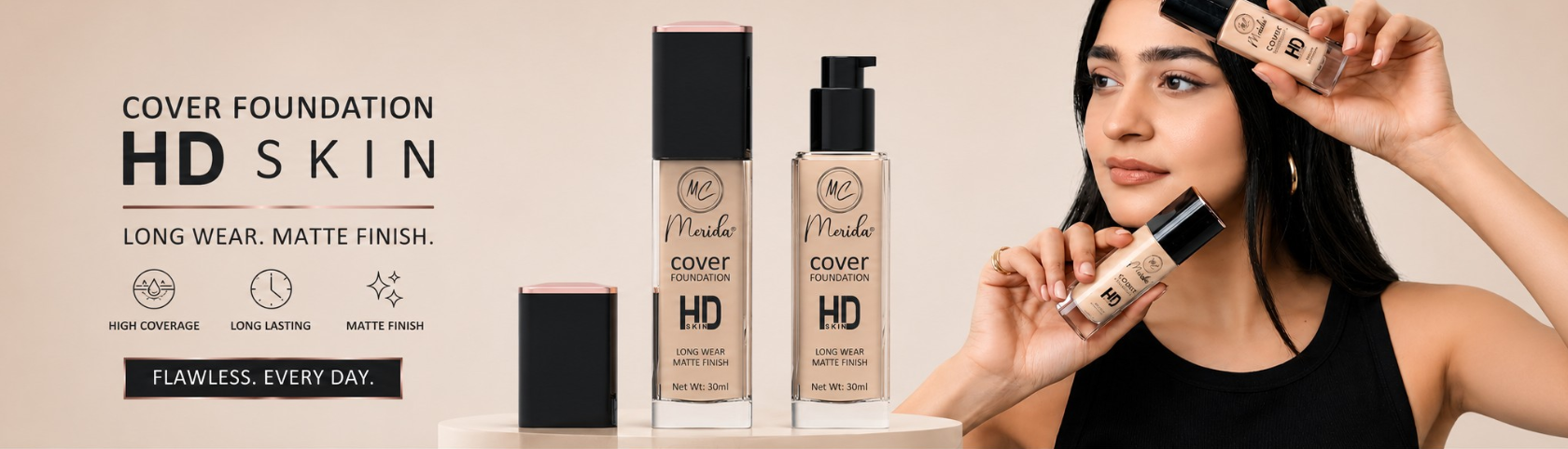 Merida HD Cover Foundation – Long Lasting Face Makeup for Flawless Coverage